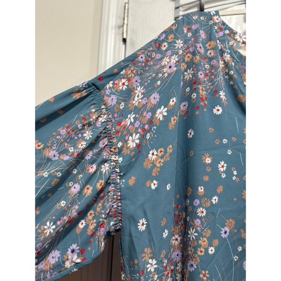 NYDJ Womens Plus Size 3X Teal Floral V-Neck 3/4 Sleeve Tunic Blouse‎ cottagecore - Picture 9 of 16
